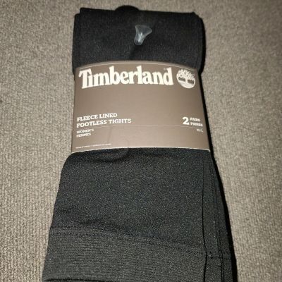 NWT Timberland Black Fleece Lined Footless Tights Womens MEDIUM/LARGE 2 Pair